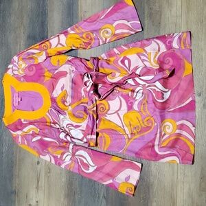 Trina turk × banana republic bright abstract pink orange dress silk blend